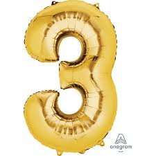 Gold Number 3 Foil Balloon