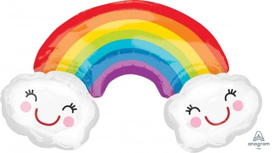 Rainbow Smiling Clouds Supershape Foil Balloon