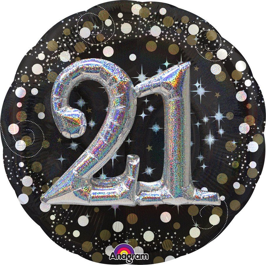 Holographic Sparkling 21st Birthday Balloon 81cm