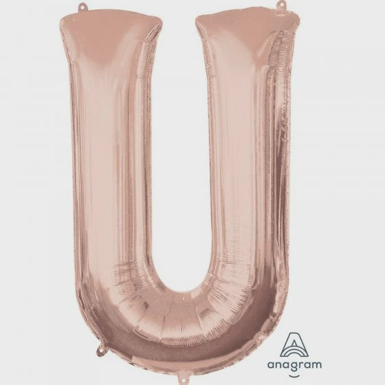 Rose Gold Letter U Supershape Foil Balloon