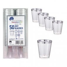 Silver Trim Shot Glasses 50 pack