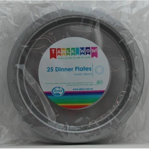 Silver Plastic Dinner Plates Pack of 20