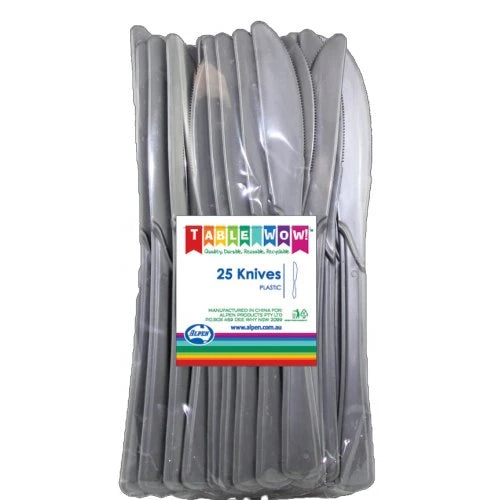 Silver Plastic Knives Pack of 20