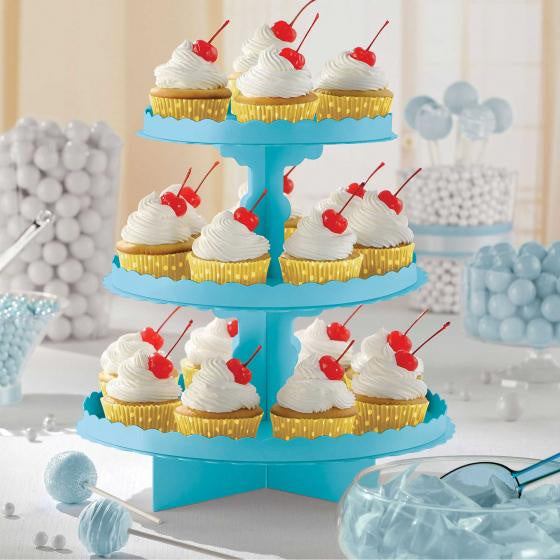 3 Tier Cupcake Treat Stand Caribbean Blue