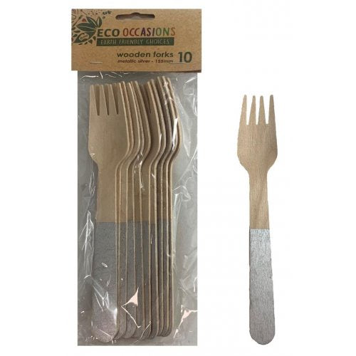 Wooden Fork-Silver, 10 Pack