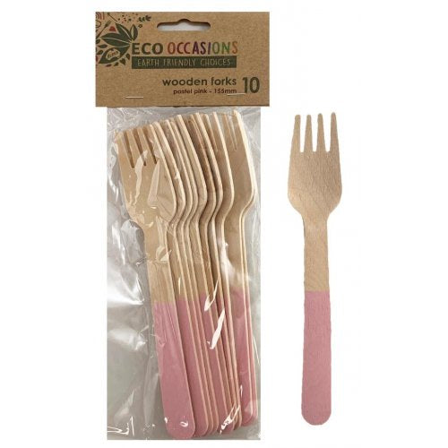 Wooden Fork-Light Pink, 10 Pack