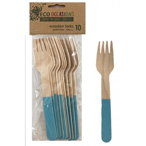 Wooden Fork-Light Blue, 10 Pack