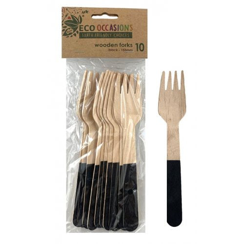 Wooden Fork-Black, 10 Pack