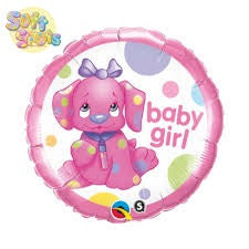 Pink Baby Girl with Puppy Foil Balloon