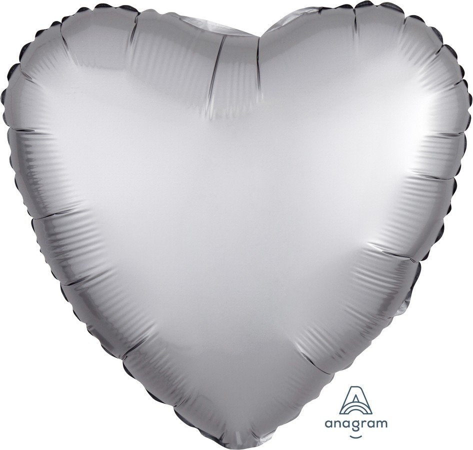 Platinum Silver Satin Luxe Heart Foil Balloon