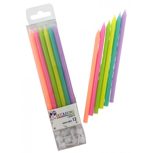 Neon Slim Candles with Holders 12 pack