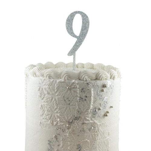 Number 9 Silver Glitter Acrylic Cake Topper