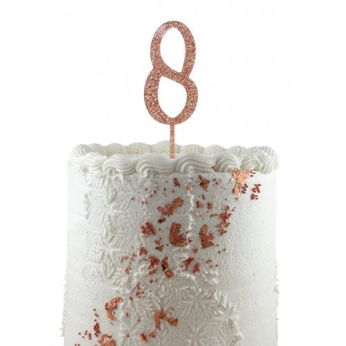 Number 8 Rose Gold Glitter Acrylic Cake Topper