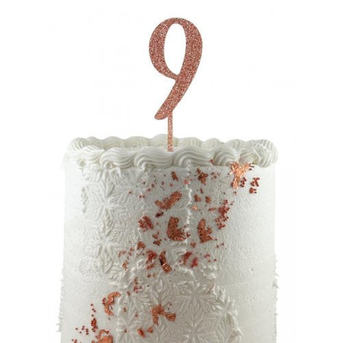 Number 9 Rose Gold Glitter Acrylic Cake Topper