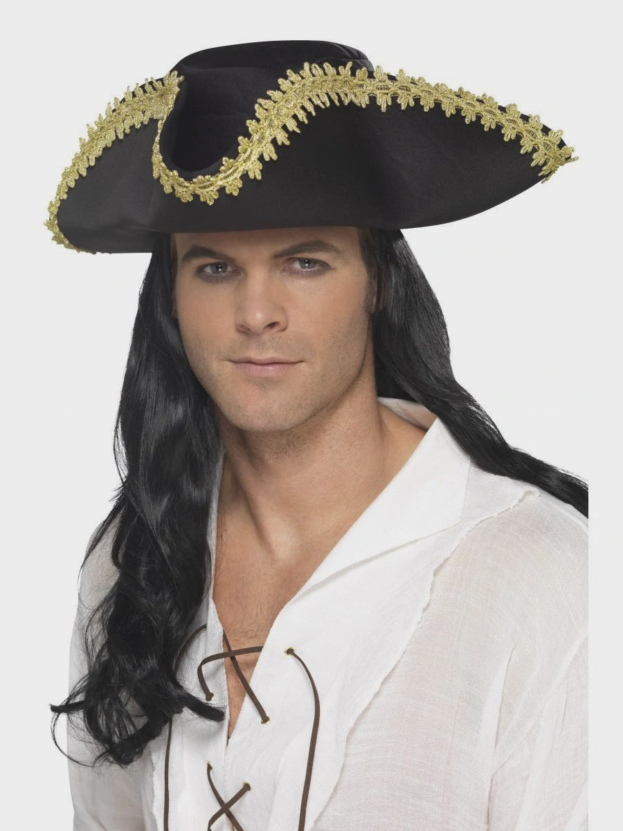 Black Buccaneer Pirate Mens Hat
