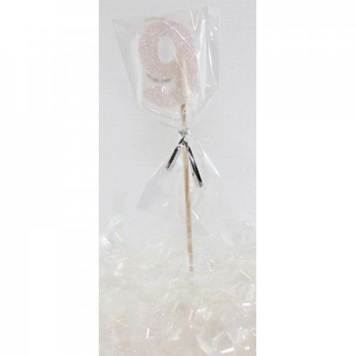 Pearl Glitter Number 9 Candle on Stick