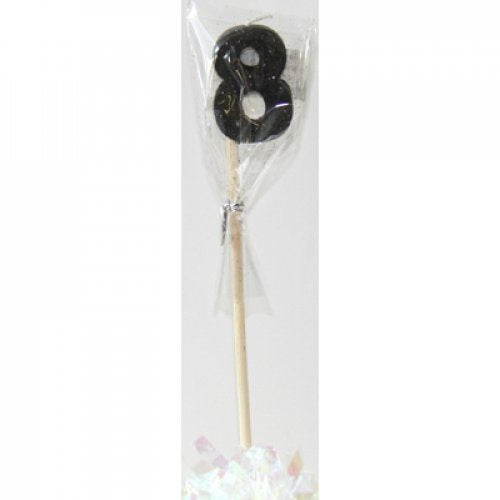 Black Number 8 Candle On Stick