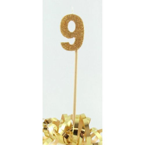 Gold Number 9 Candle On Stick