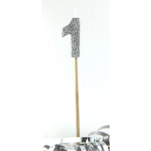 Silver Number 1 Candle On Stick