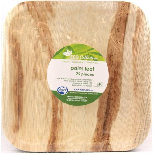 Eco Friendly Palm Leaf 10 Inch Square Plates 25pk