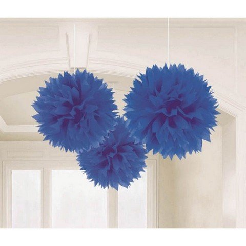 Royal Blue Fluffy Decorations 3Pk