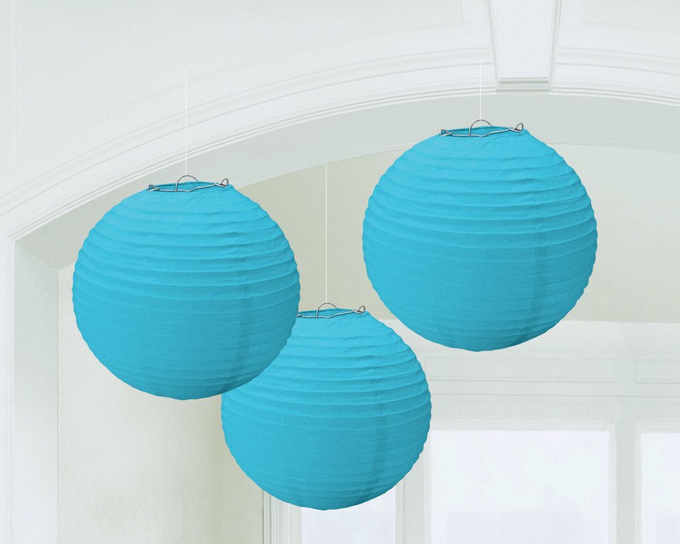 Round Paper Caribbean Blue Lanterns 3 Pack