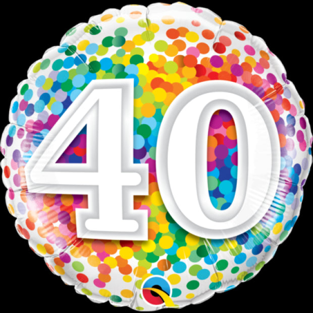 40th Rainbow Confetti 18 Inch Foil Balloon