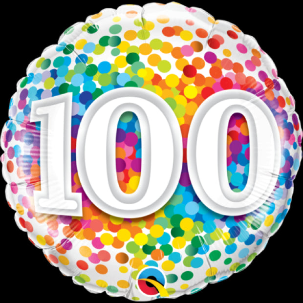 100 Rainbow Confetti 18in Foil Balloon