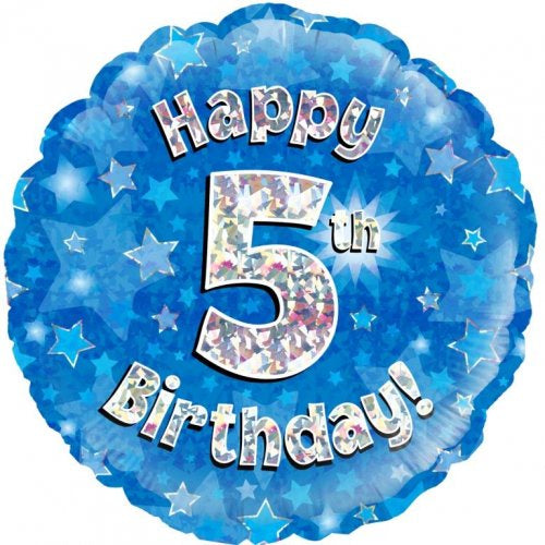 18inch Happy 5th Birthday Blue Holographic Foil Balloon