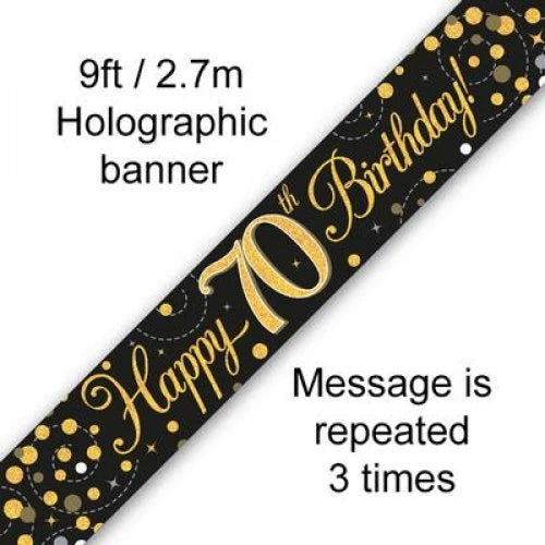 Sparkling Fizz Black & Gold 70th Banner