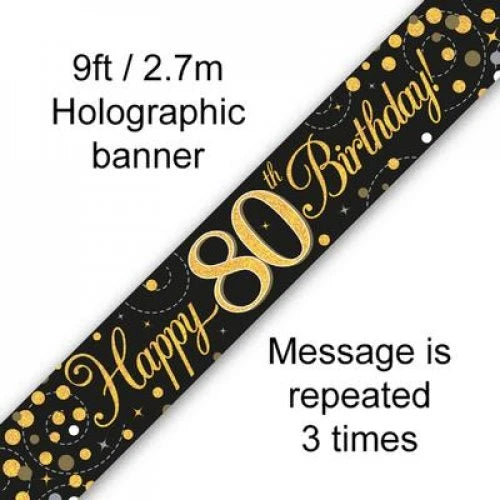 Sparkling Fizz Black & Gold 80th Banner