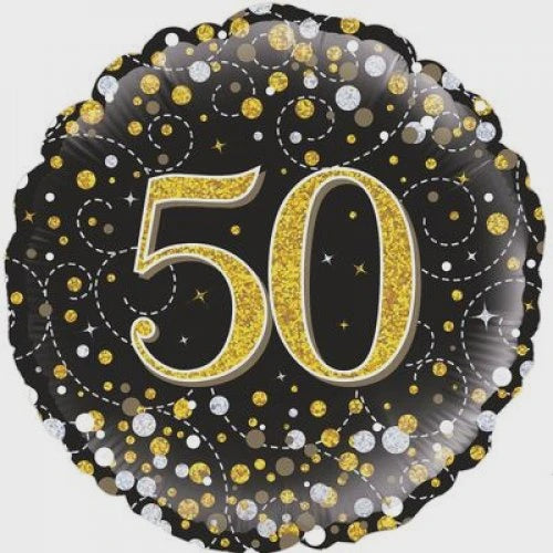 Number 50 Gold/Black Sparkle Foil Balloon