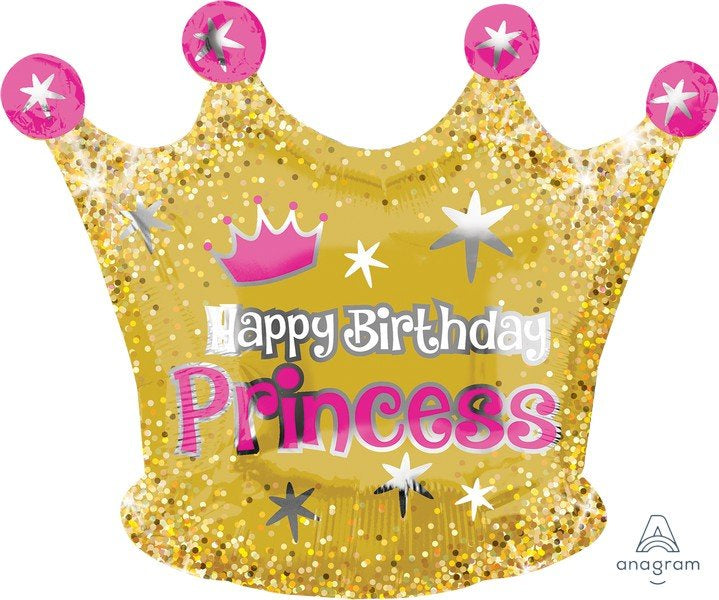 Happy Birthday Princess Gold Crown Junior Shape Foil Balloon