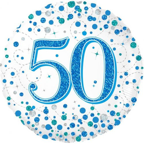 Sparkling Fizz Blue 50th Birthday 18 Inch Foil Balloon