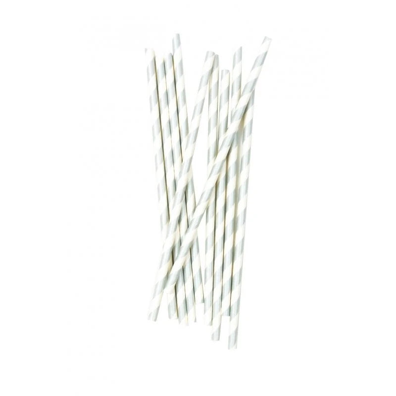 Silver Paper Straws Pk 10