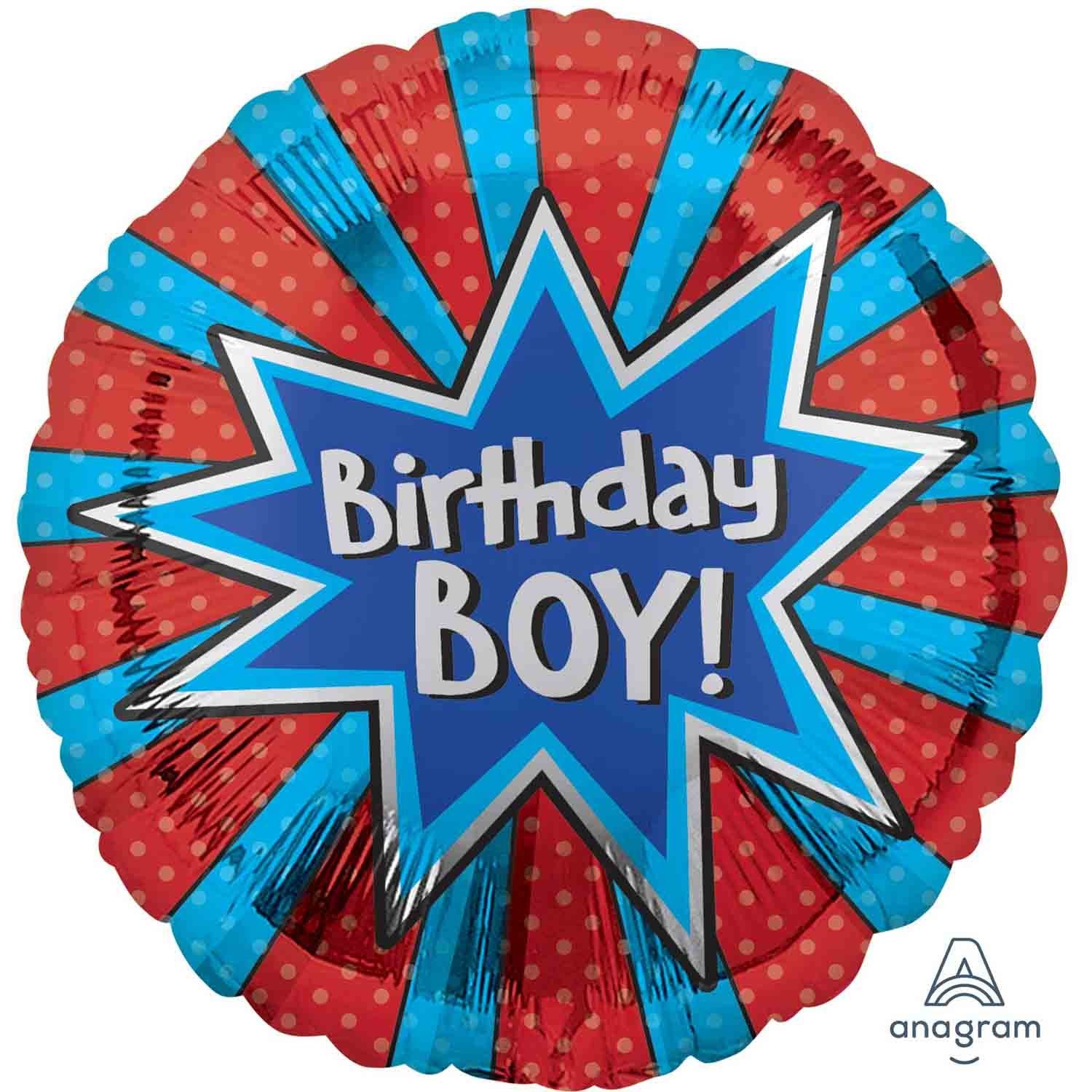 Birthday Boy Red and Blue Burst Foil Balloon