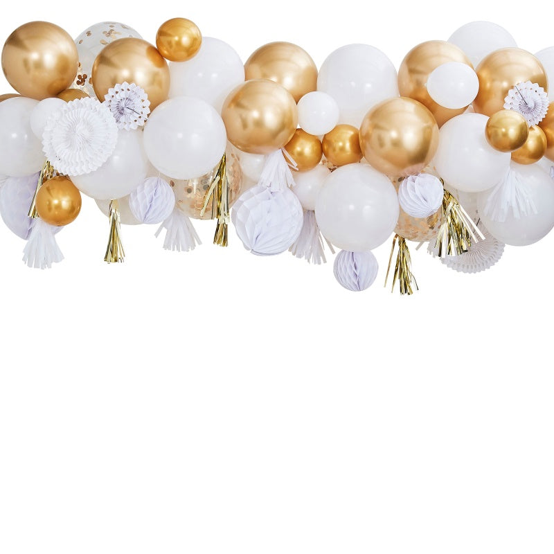 Ginger Ray Mix It Up Metallic Fancy Balloon Garland With Gold Fringe Garlands Honeycomb & Fans Kit