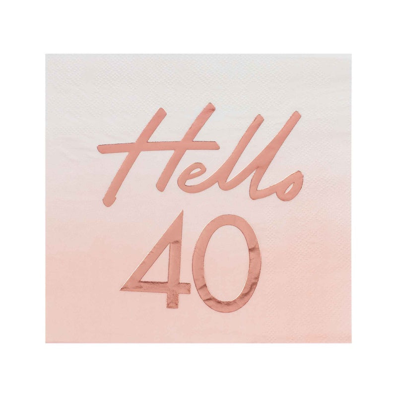 Ginger Ray 'Hello 40' Rose Gold Ombre Party Napkins (Pack of 16)
