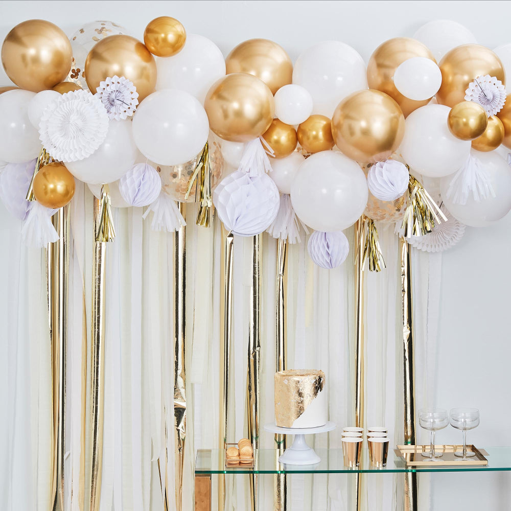 Ginger Ray Mix It Up Metallic Fancy Balloon Garland With Gold Fringe Garlands Honeycomb & Fans Kit