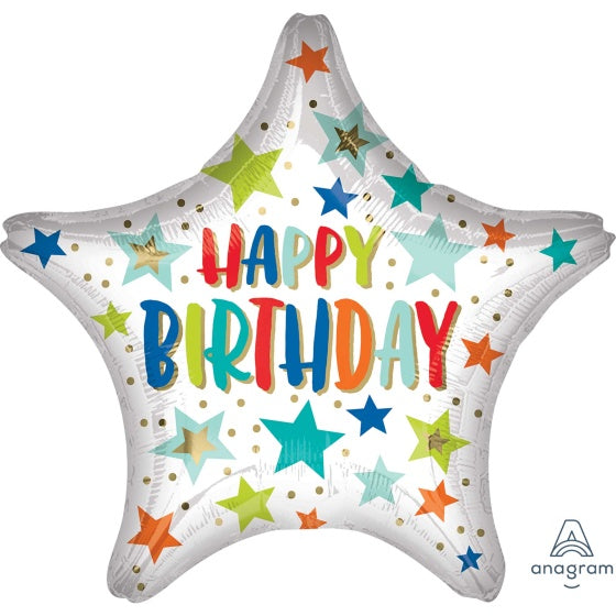 Happy Birthday Stars and Dots Foil Balloon