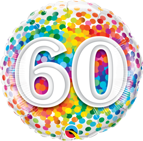 60th Rainbow Confetti 18" Foil Balloon