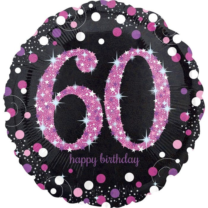 Pink Holographic Sparkling 60th Birthday Balloon 18inch