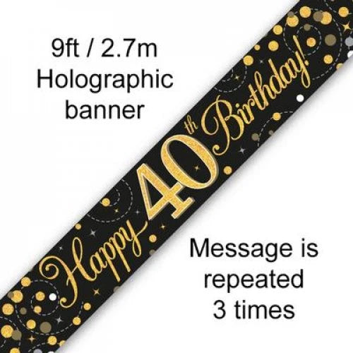 Sparkling Fizz Black & Gold 40th Banner