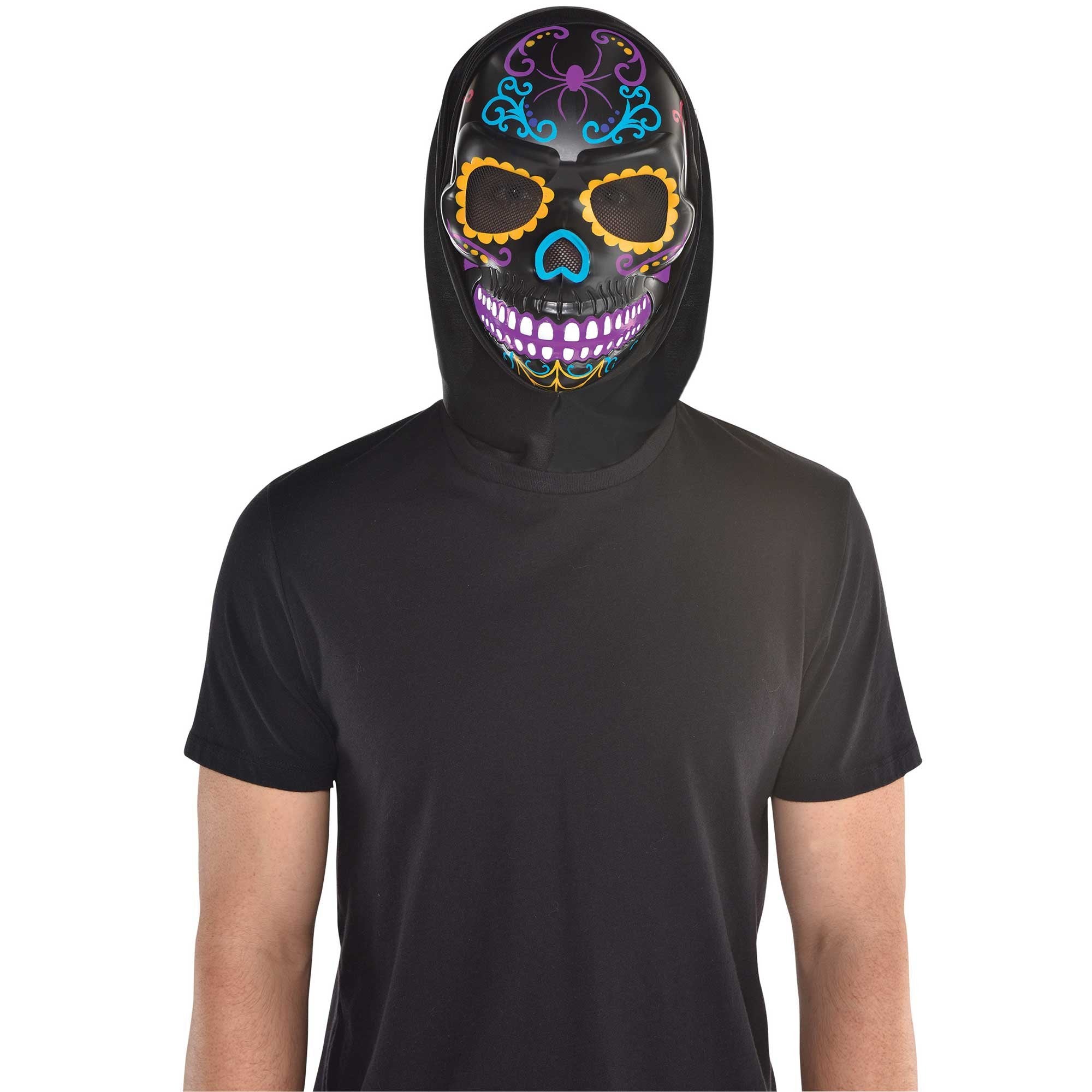 Day of the Dead Neon & Black Skull Head Mask