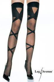 Sheer Thigh Highs with Opaque Woven Criss Cross Details