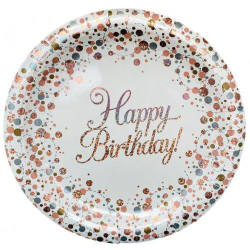 Happy Birthday Sparkling Fizz Rosegold Plate P8