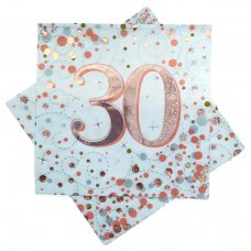 Rose Gold Sparkling Fizz 30th Birthday Napkins