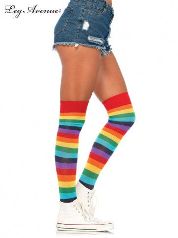 Rainbow Striped Thigh High Leggings