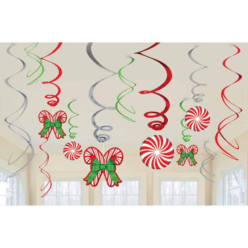 Christmas Candy Cane Foil Swirl Decorations