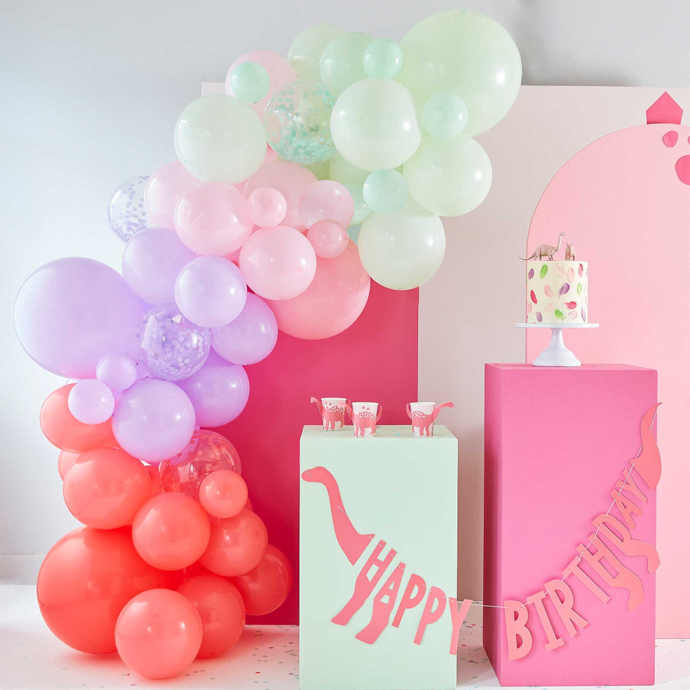 Ginger Ray Dino Pink & Pastels Balloon Garland Kit With Confetti Balloons